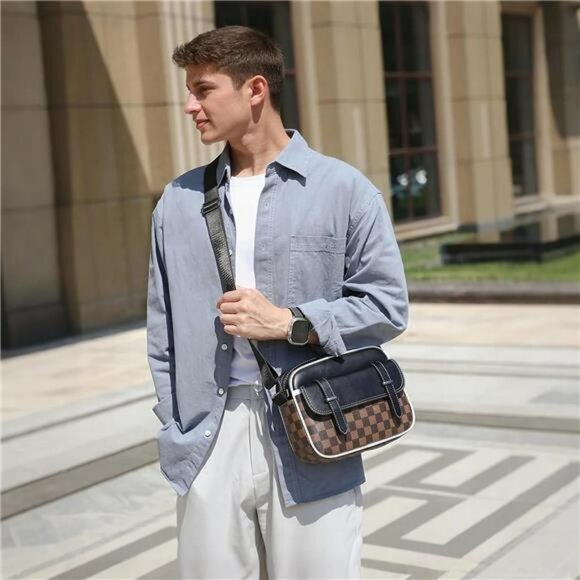 Mens Crossbody Bag PU Leather Shoulder Messenger Bag Travel Work Daily Purse - Picture 2 of 7